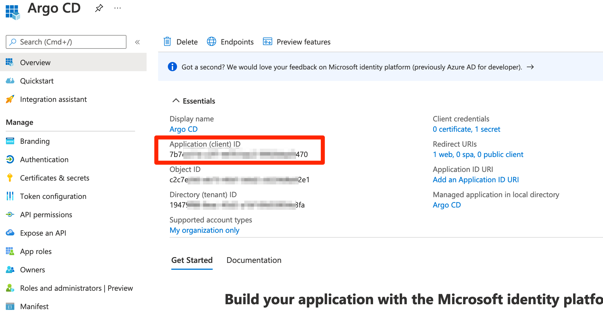 Azure App registration's Overview Azure App registration's Overview