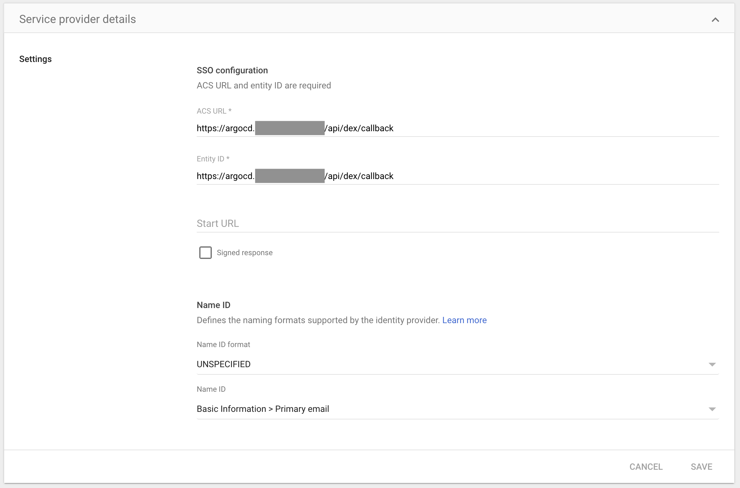 A screenshot of the Google Service Provider Details Google Admin Service Provider Details